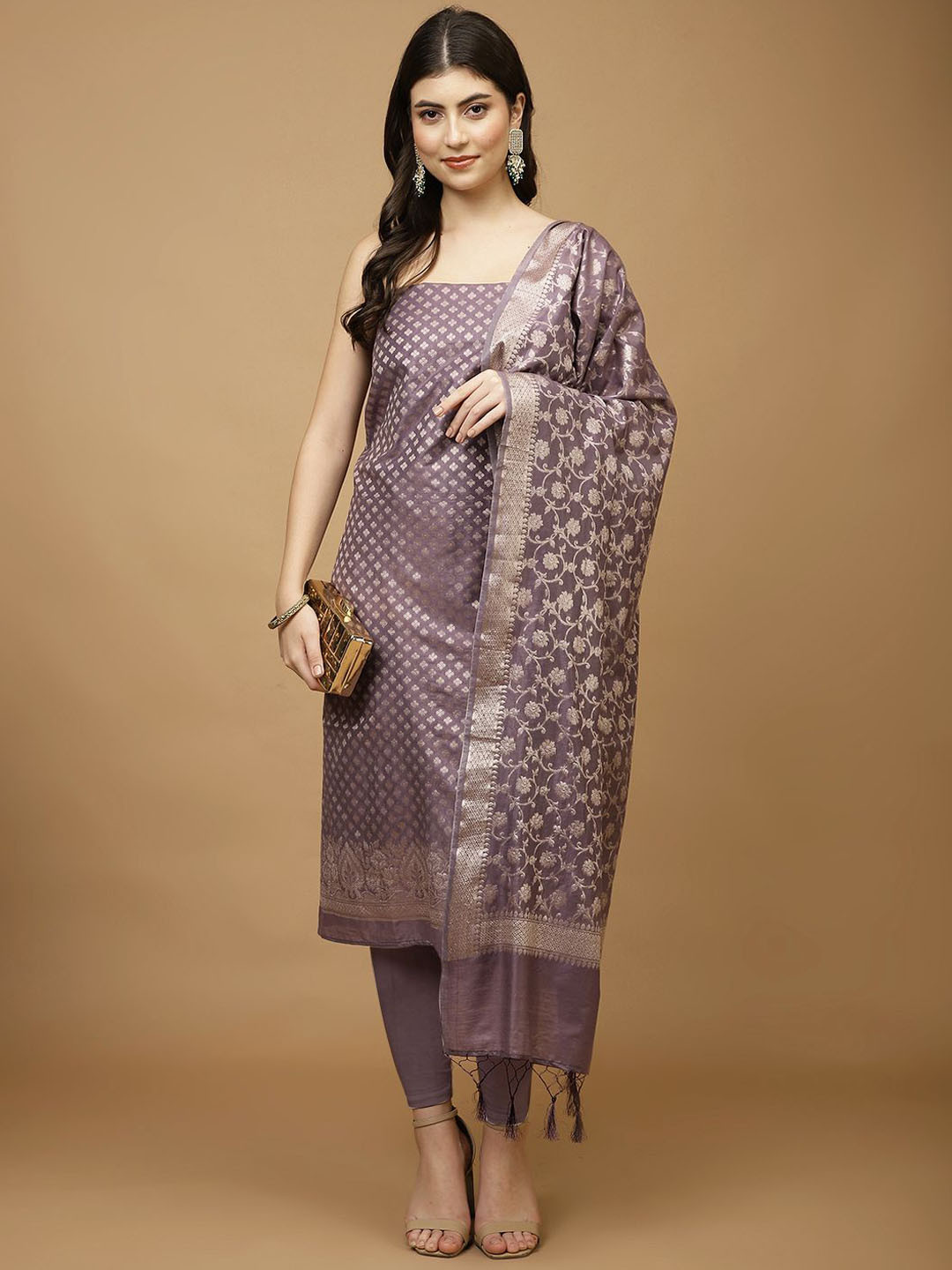 

Meena Bazaar Woven Design Unstitched Dress Material, Purple