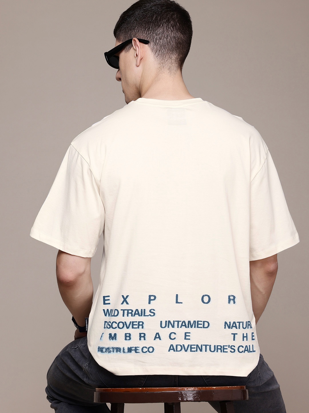 

The Roadster Lifestyle Co. Printed Pure Cotton T-shirt, Cream