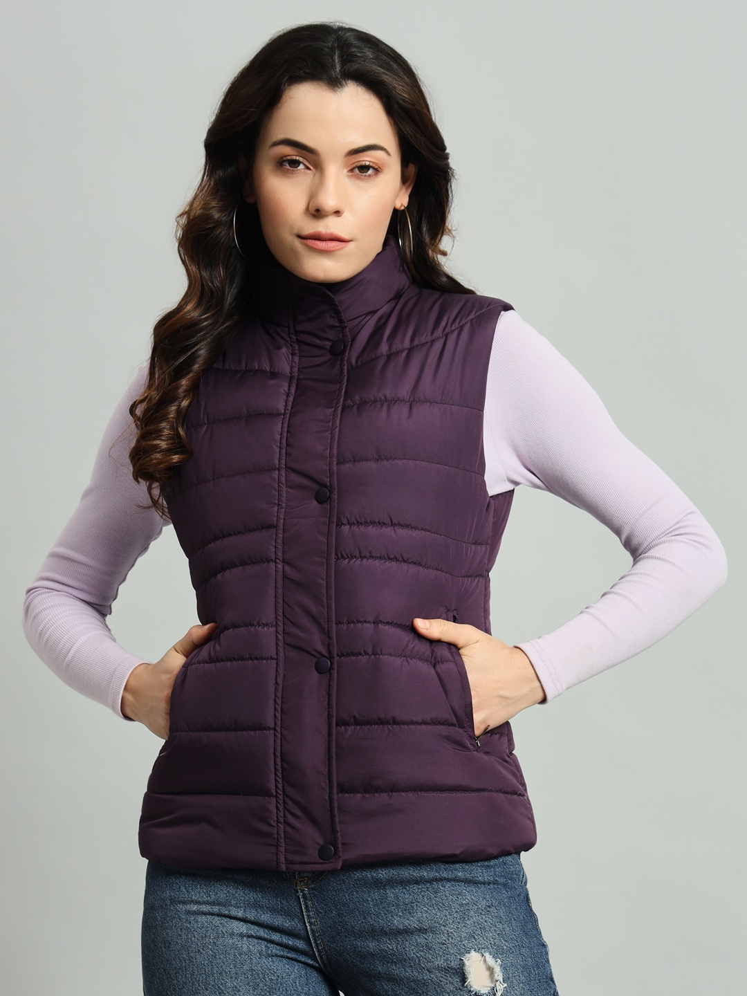

AR-FIT Women Colourblocked Polyester Water Resistant Puffer Jacket, Purple