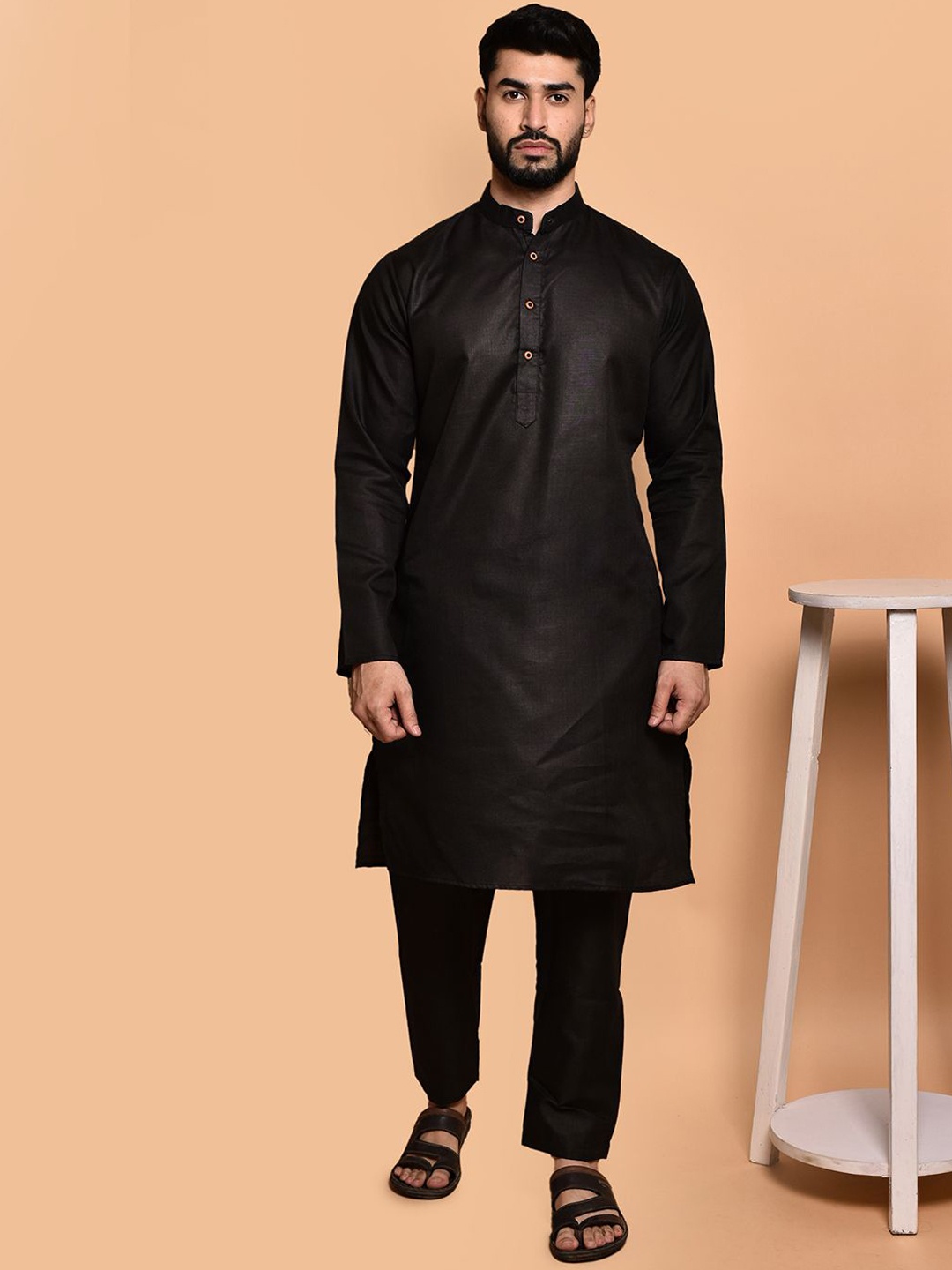 

PRINTCULTR Men Regular Pure Cotton Kurta with Trousers, Black