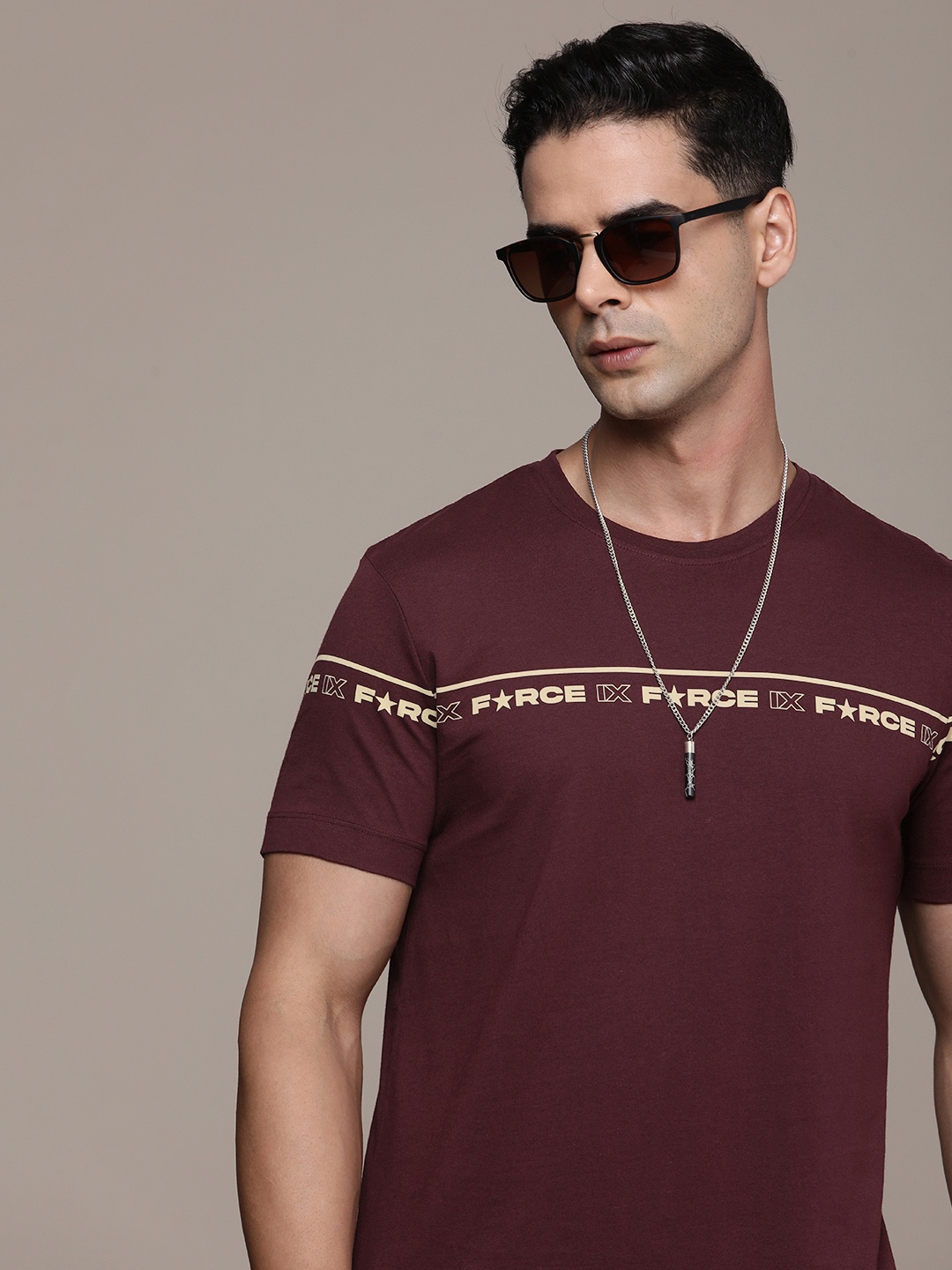 

FORCE IX Brand Logo Printed Pure Cotton T-shirt, Maroon