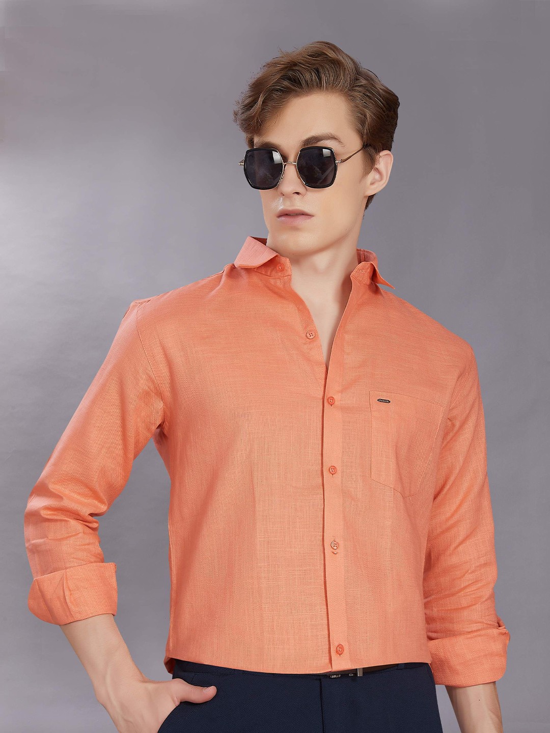 

DIVISIVE Men Club Slim Fit Opaque Casual Shirt, Orange