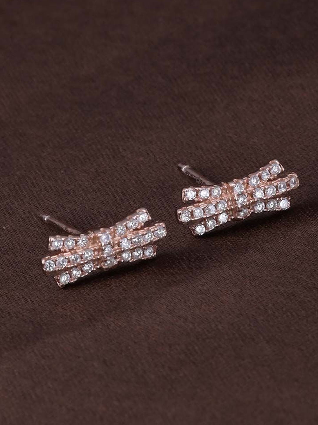 

PALMONAS Gold-Plated Stainless Steel Cubic Zirconia Studded Bow Studs