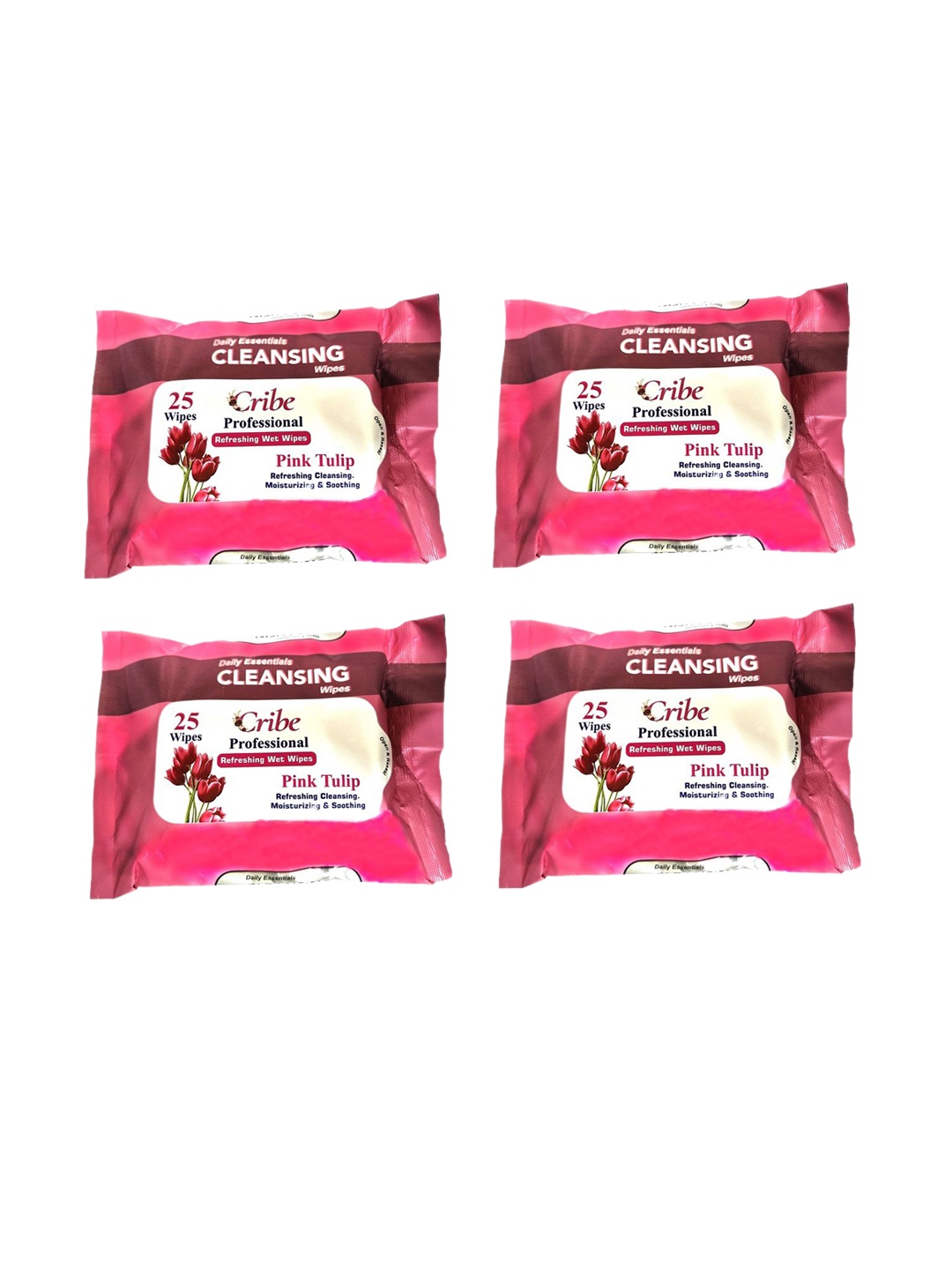 

CRIBE Set Of 4 Tulip Extract Wet Cleansing Wipes With Vitamin E - 25 Wipes Each, Pink