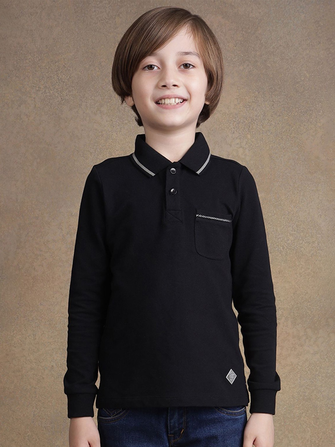 

One Friday Boys Solid Polo Collar Cotton T-shirt, Black