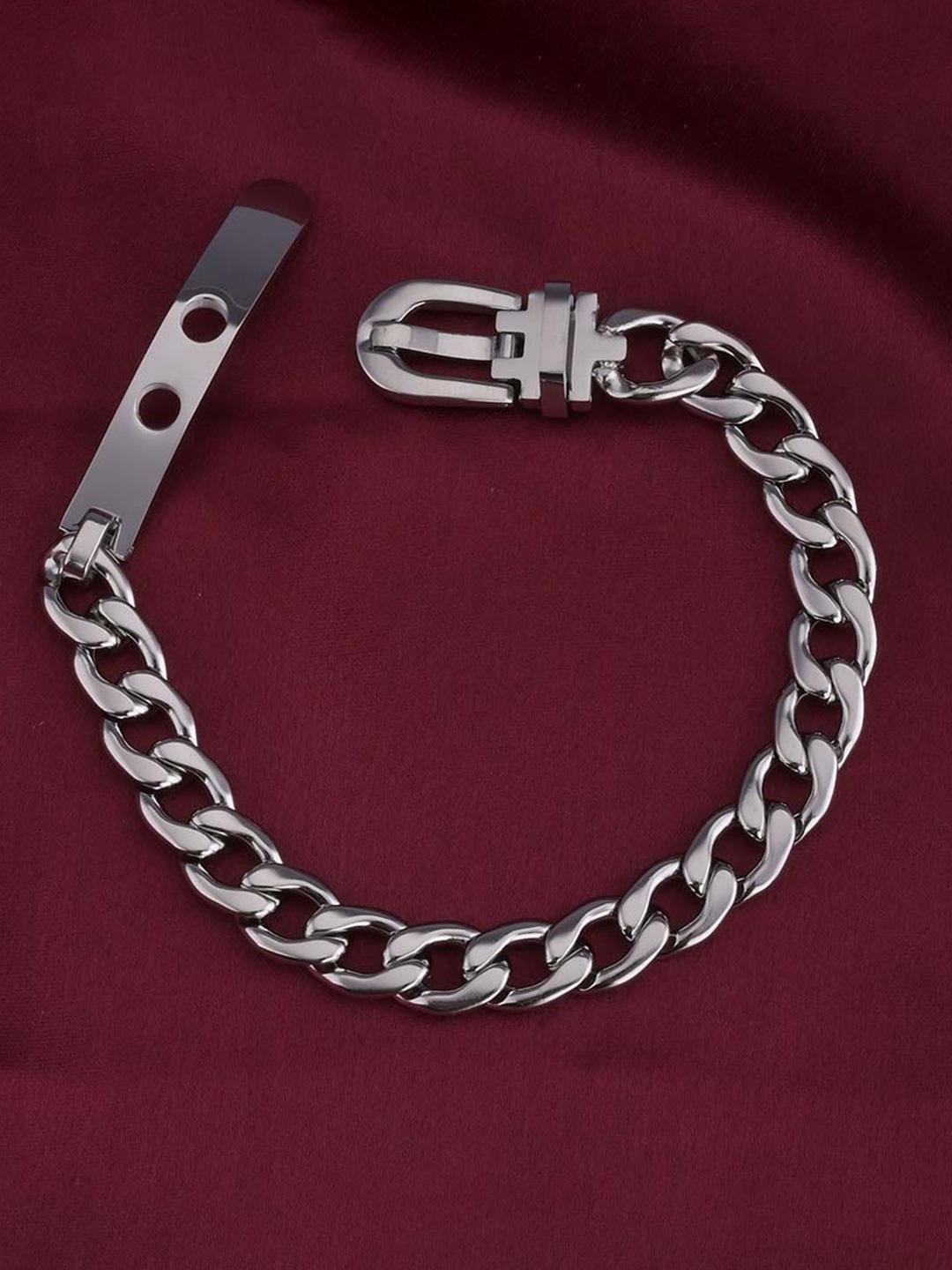 

PALMONAS Stainless Steel Silver-Plated Link Bracelet