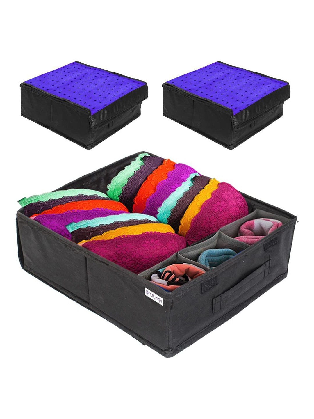 

prettykrafts Blue & Black 2 Pieces Printed Reusable Multi-Utility Organisers