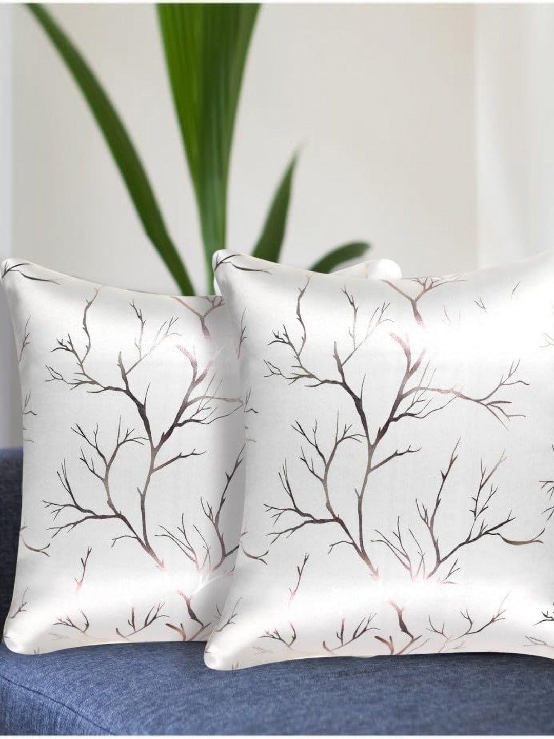 

Vendola Grey & White 2 Pieces Floral Printed Satin Square Cushion Covers