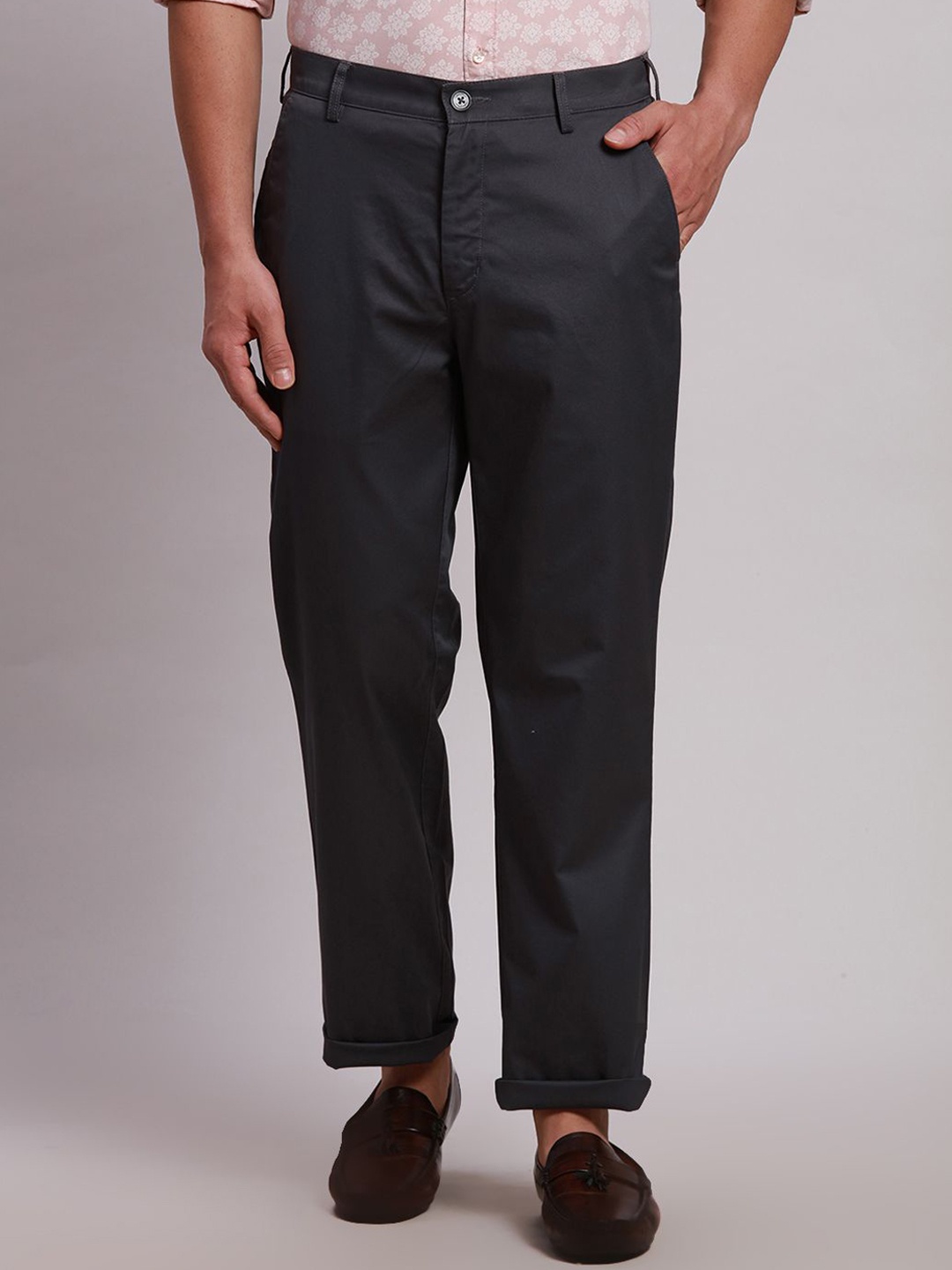 

ColorPlus Men Solid Tailored Mid-Rise Cotton Regular Trouser, Grey
