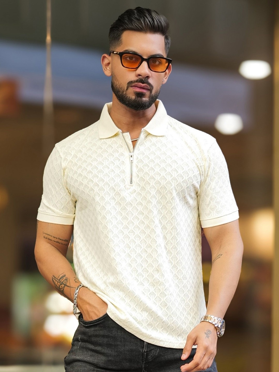 

Maniac Men Solid Polo Collar Cotton Slim Fit T-shirt, White