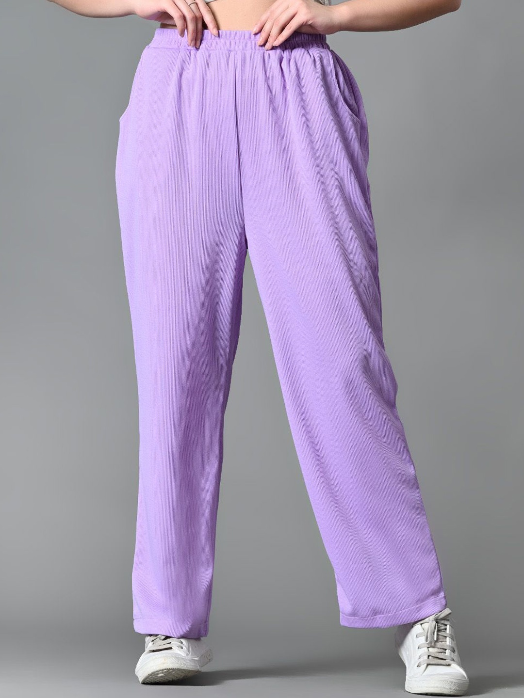 

The Roadster Lifestyle Co High-Rise Loose Fit Wide Leg Trousers, Lavender