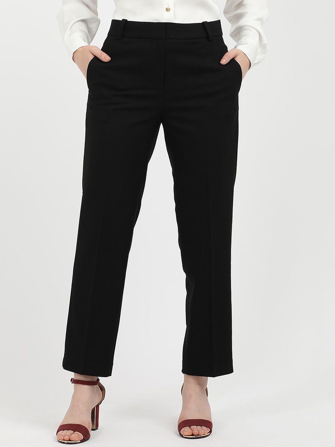 

Tommy Hilfiger Women Slim Fit Mid-Rise Trousers, Black