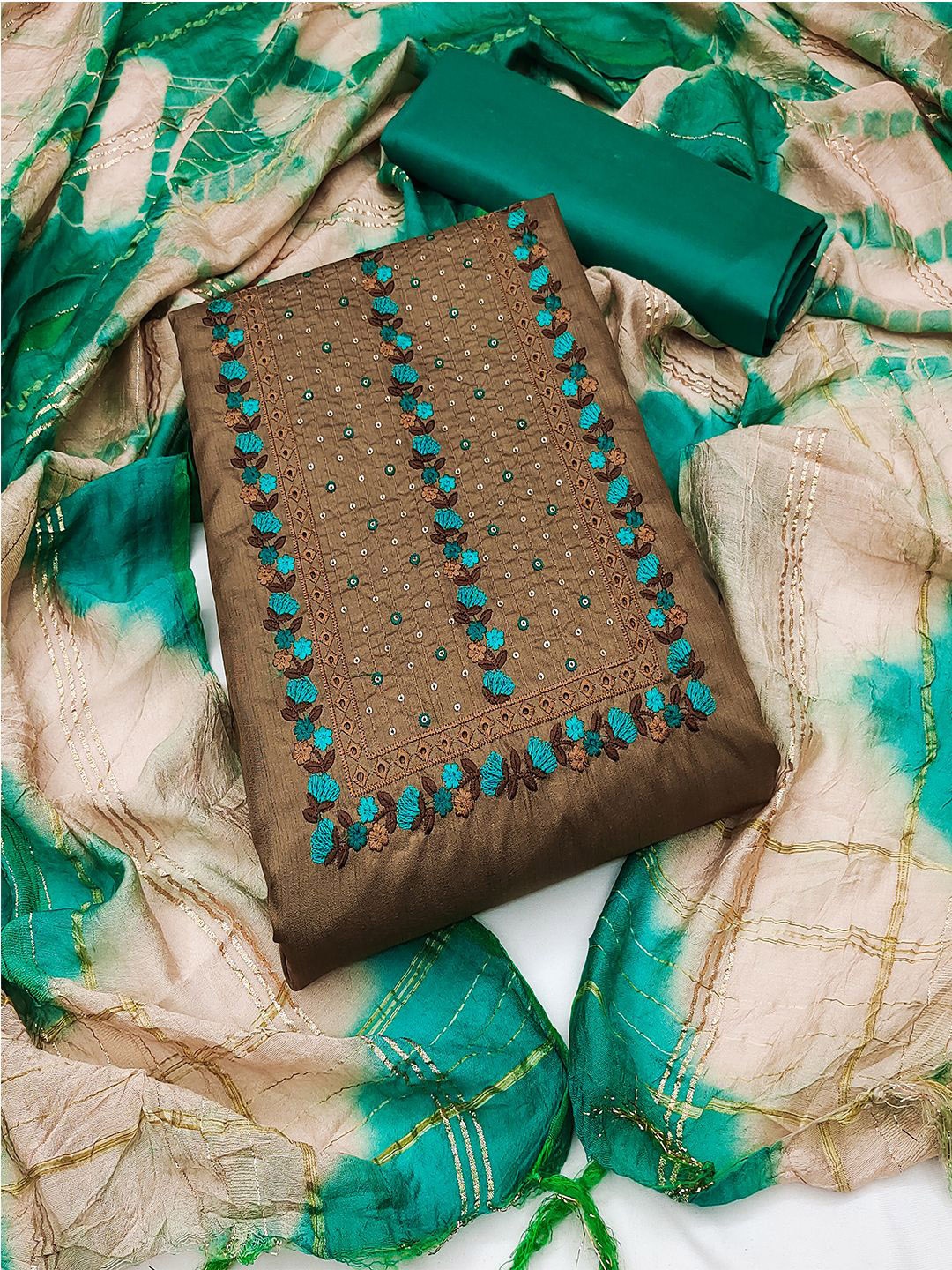 

MISS VERVE Unstitched Dress Material, Coffee brown