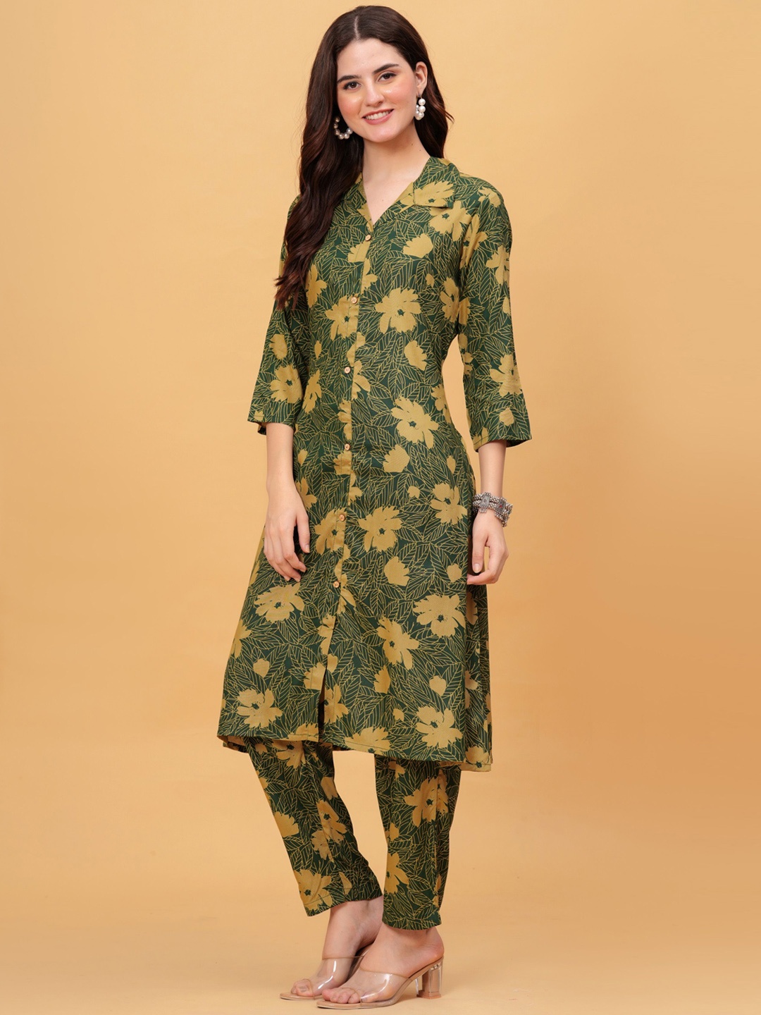 

BAESD Printed Pure Cotton Tunic & Trousers, Green