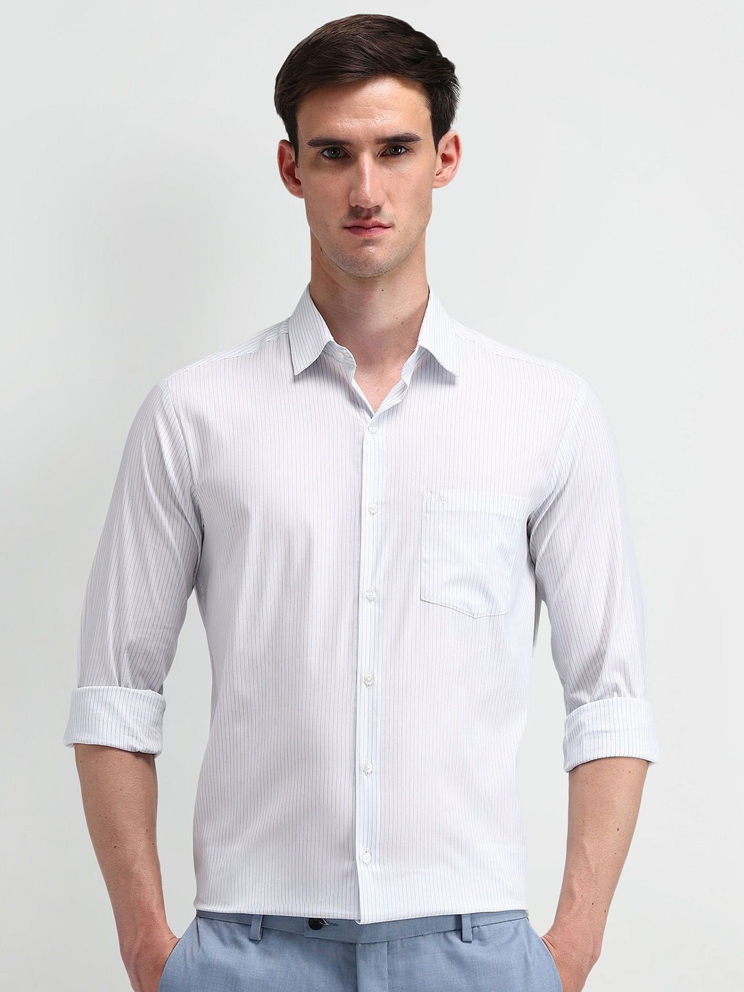 

Arrow Men Modern Slim Fit Pinstripes Opaque Striped Formal Shirt, White
