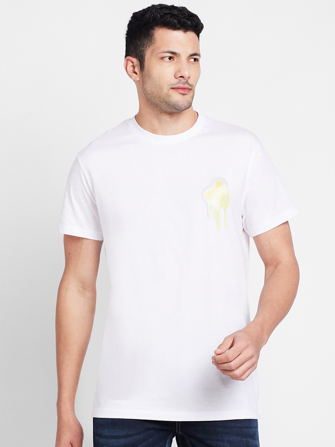 

Being Human Round Neck Short Sleeves Applique Cotton T-shirt, White
