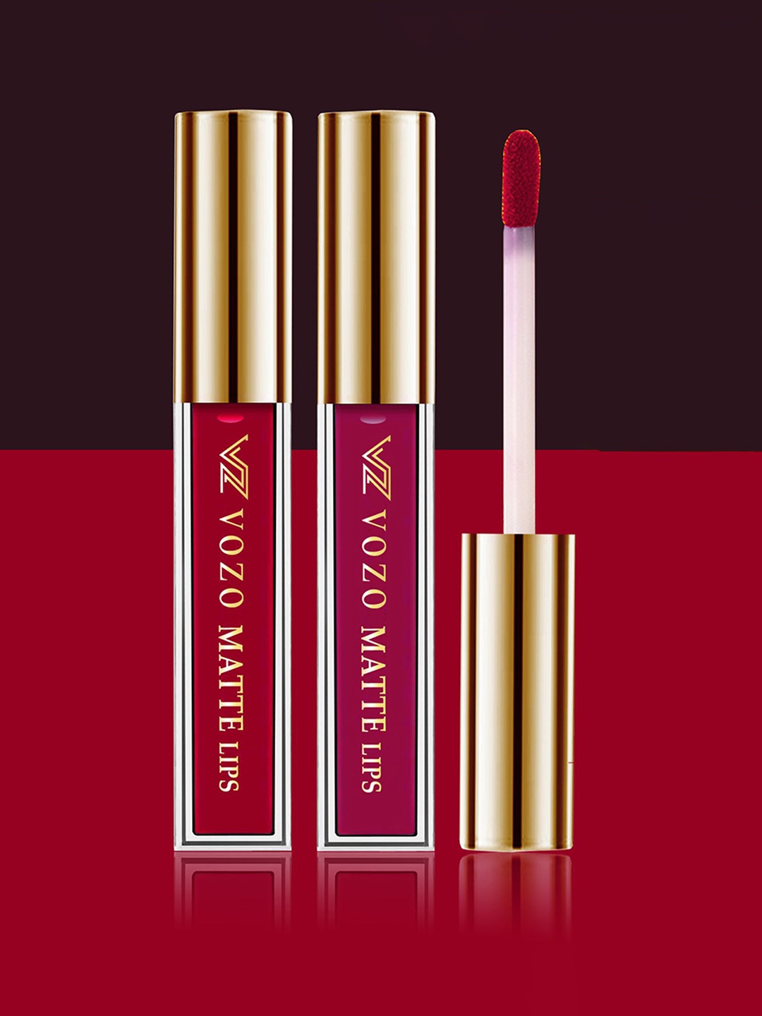 

VOZO Set Of 2 Stay-All-Day Matte Liquid Lipstick-Red104-Magenta105-4ml Each, Red