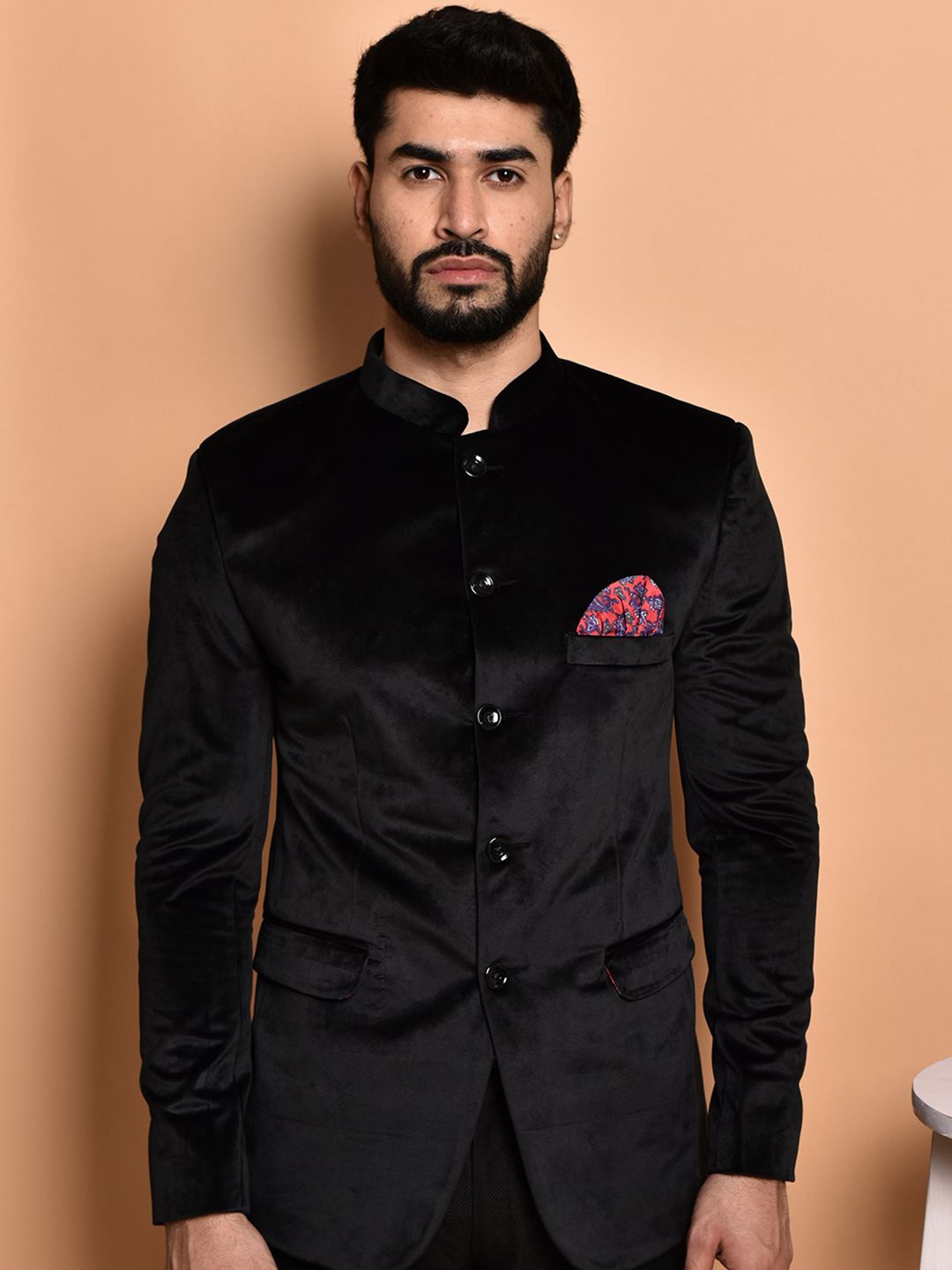 

PRINTCULTR SlimFit Bandhgala Blazer, Black