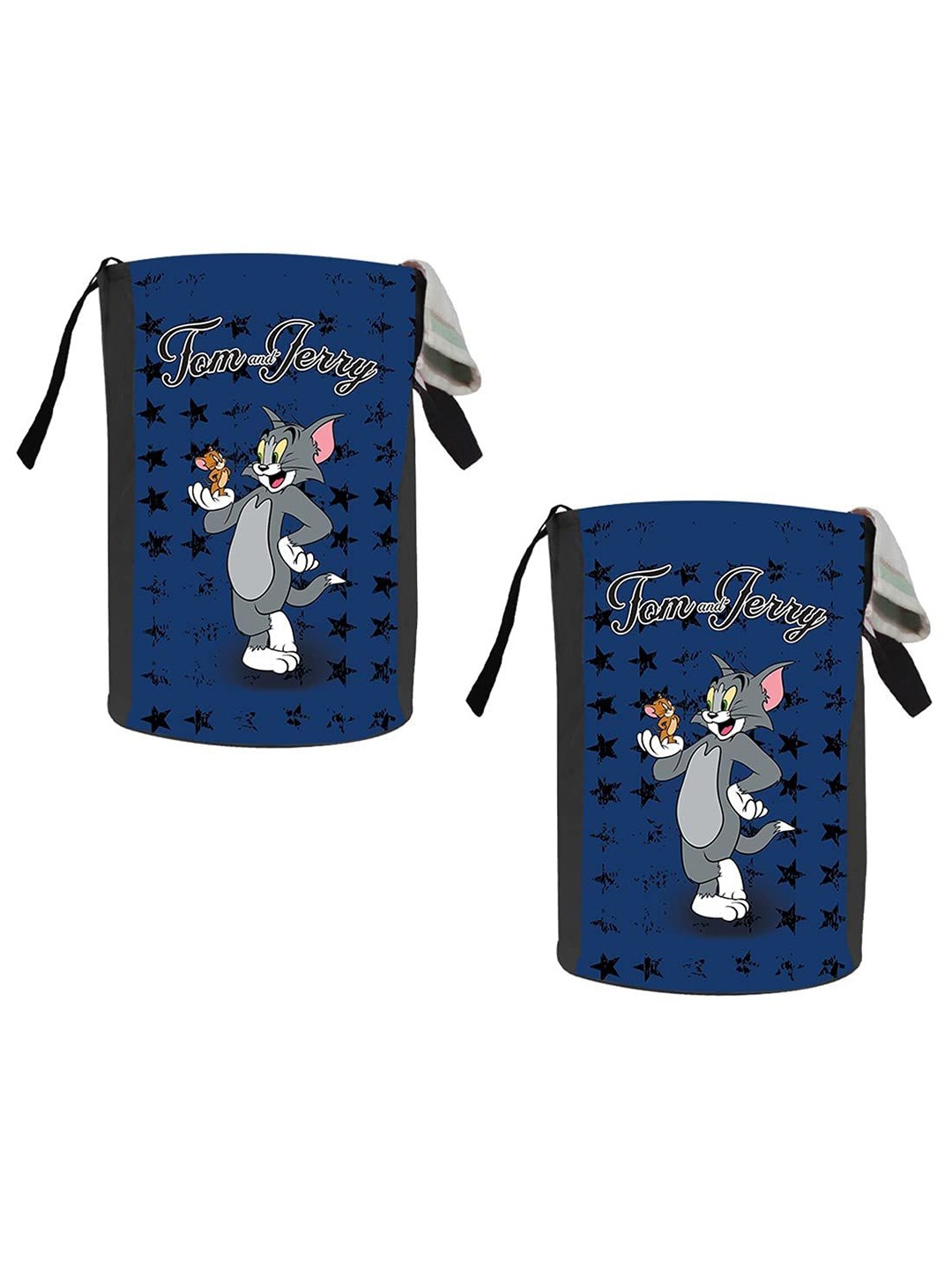 

prettykrafts Black & Blue 2 Pieces Printed Foldable Laundry Bags 45 L Each