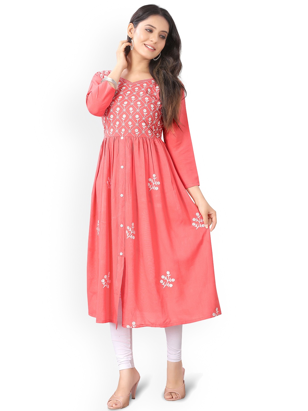 

FANTASY FAB Floral Embroidered Anarkali Kurta, Peach