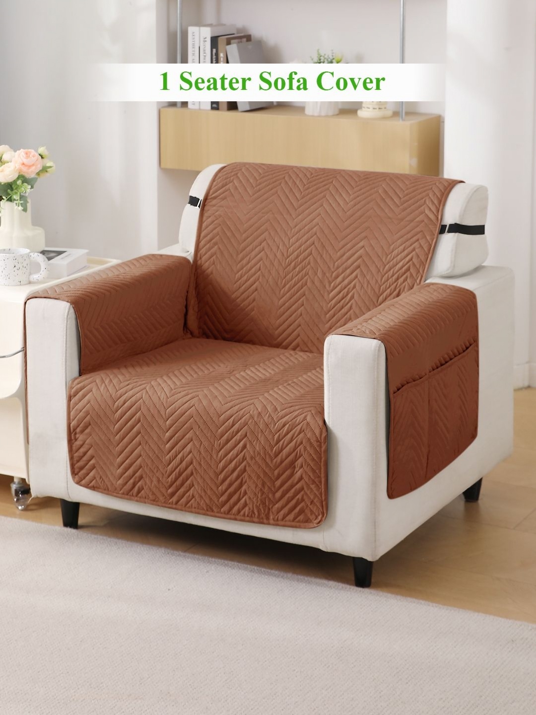 

HOKIPO Brown Self Design Sofa Cover With Arms