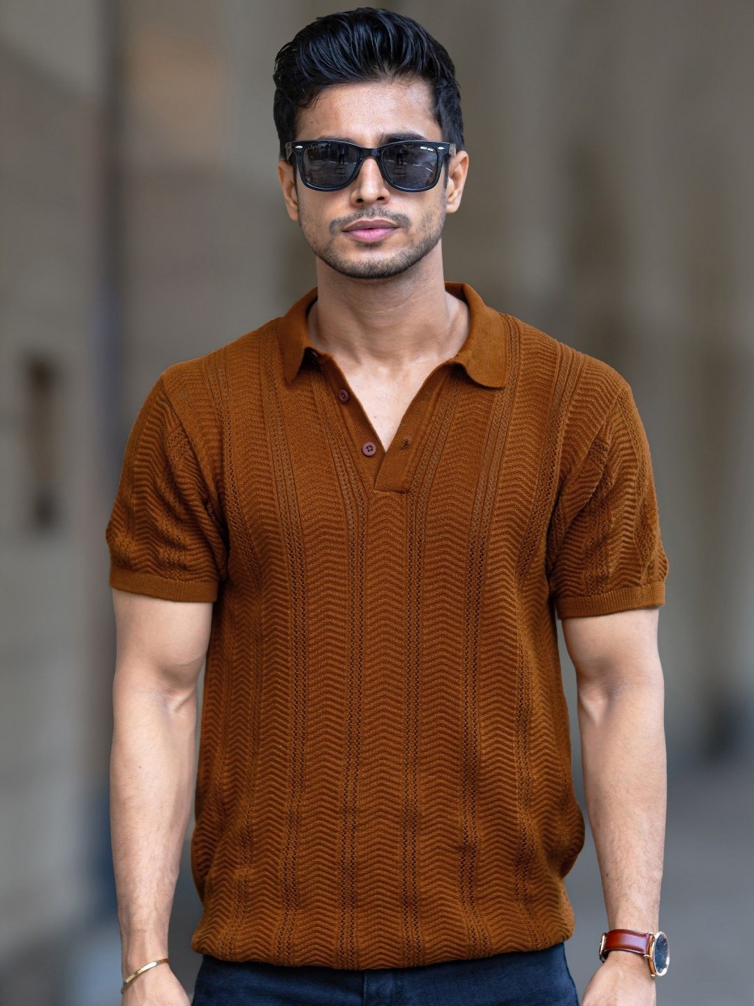 

Maniac Men Solid Polo Collar Cotton Slim Fit T-shirt, Brown