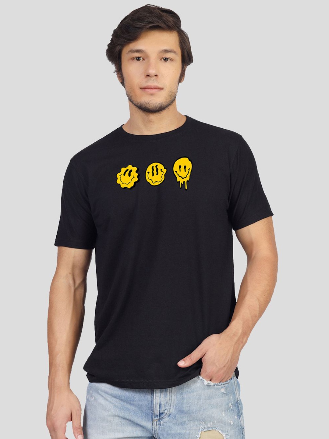 

Greylongg Men Graphic Printed Round Neck Cotton T-shirt, Black