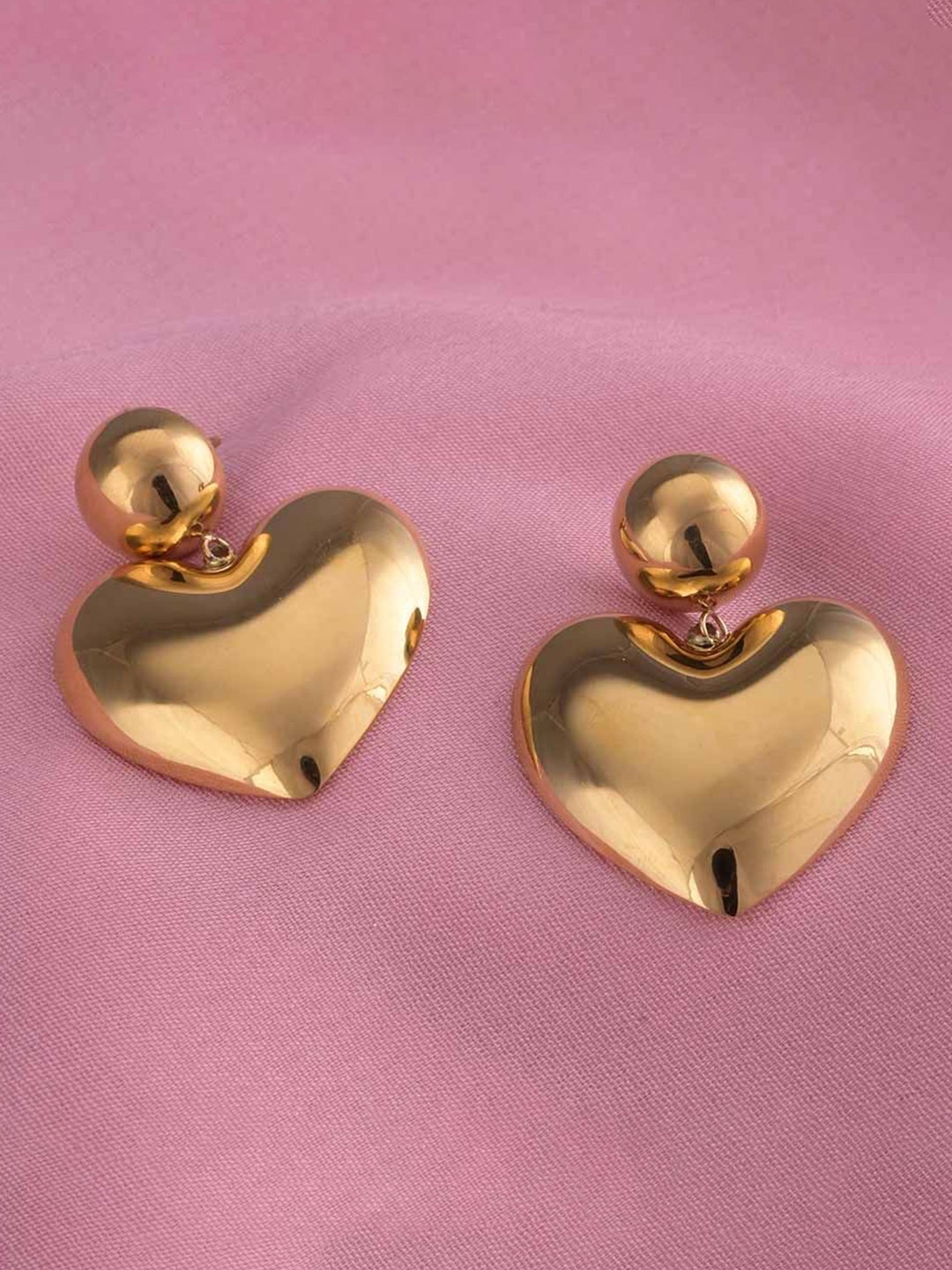 

PALMONAS Gold Plated Stainless Steel Heart Shaped Drop Earrings