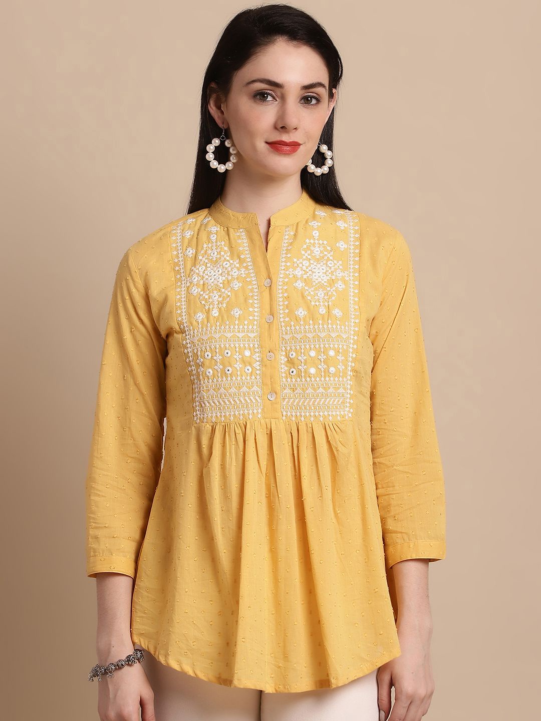 

Pistaa Embroidered Pure Cotton Anarkali Kurti, Yellow