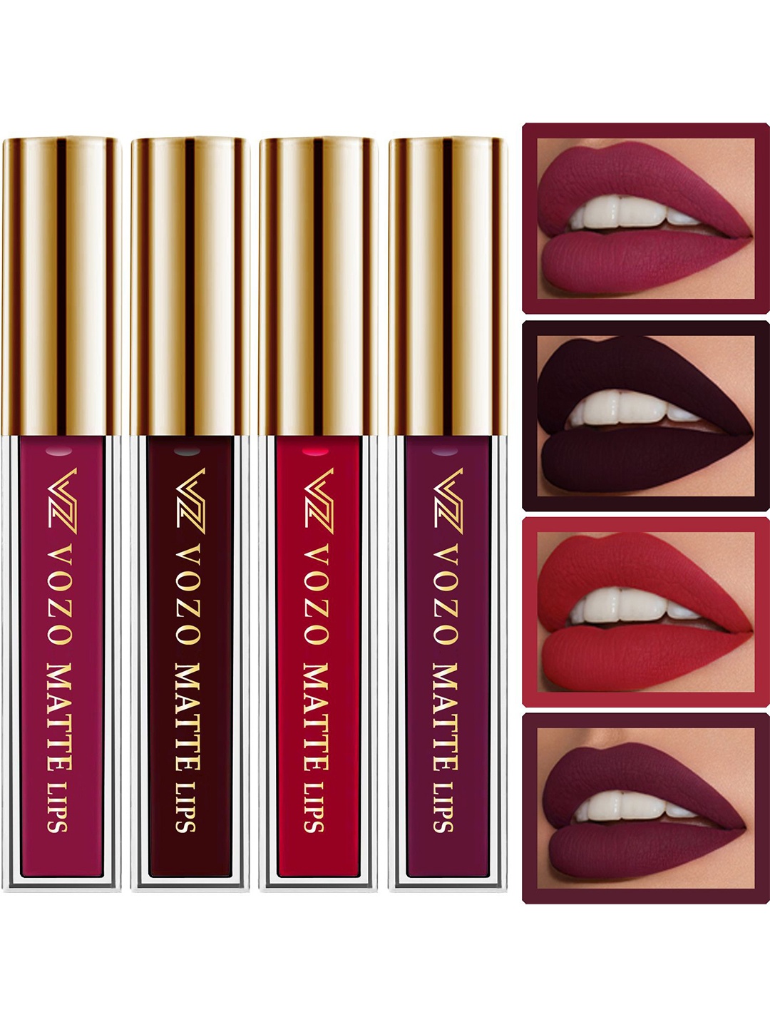 

VOZO Set Of 4 Matte Lips Liquid Lipstick 4 ml Each Shade 101-102-104-201, Red