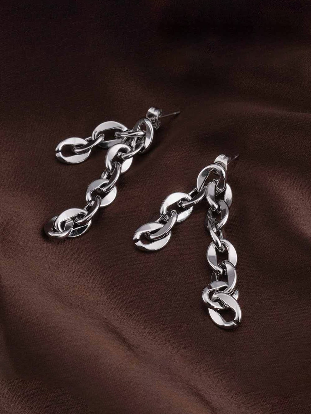 

PALMONAS Silver-Plated Circular Chain Drop Earrings