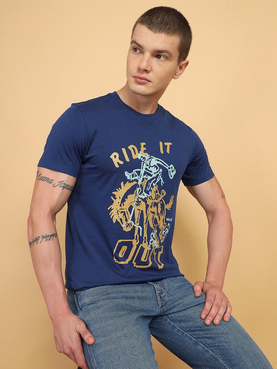

Wrangler Typography Printed Pure Cotton T-shirt, Navy blue