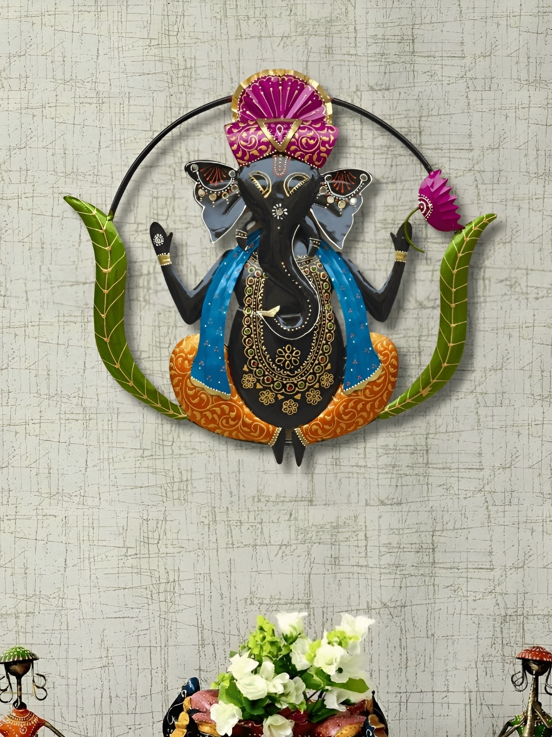 

ANSHIKA INTERNATIONAL Black & Green Metal Lord Ganesha Wall Decor