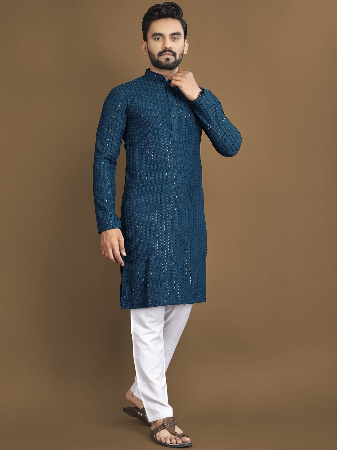 

Anaita Embroidered Sequinned Regular Straight Kurta, Teal