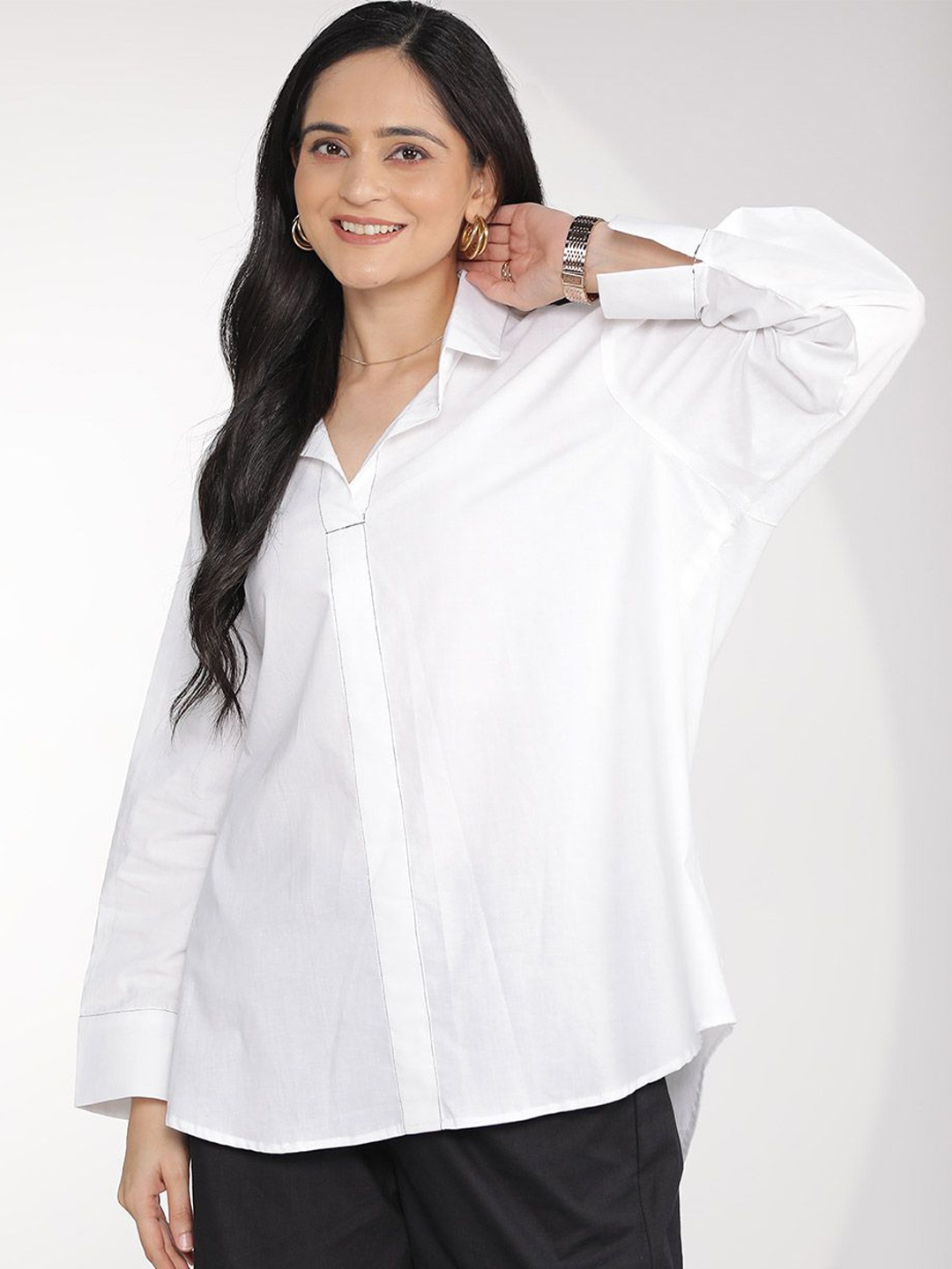 

LetsDressUp Women Solid Shirt Collar Pure Cotton Top, White