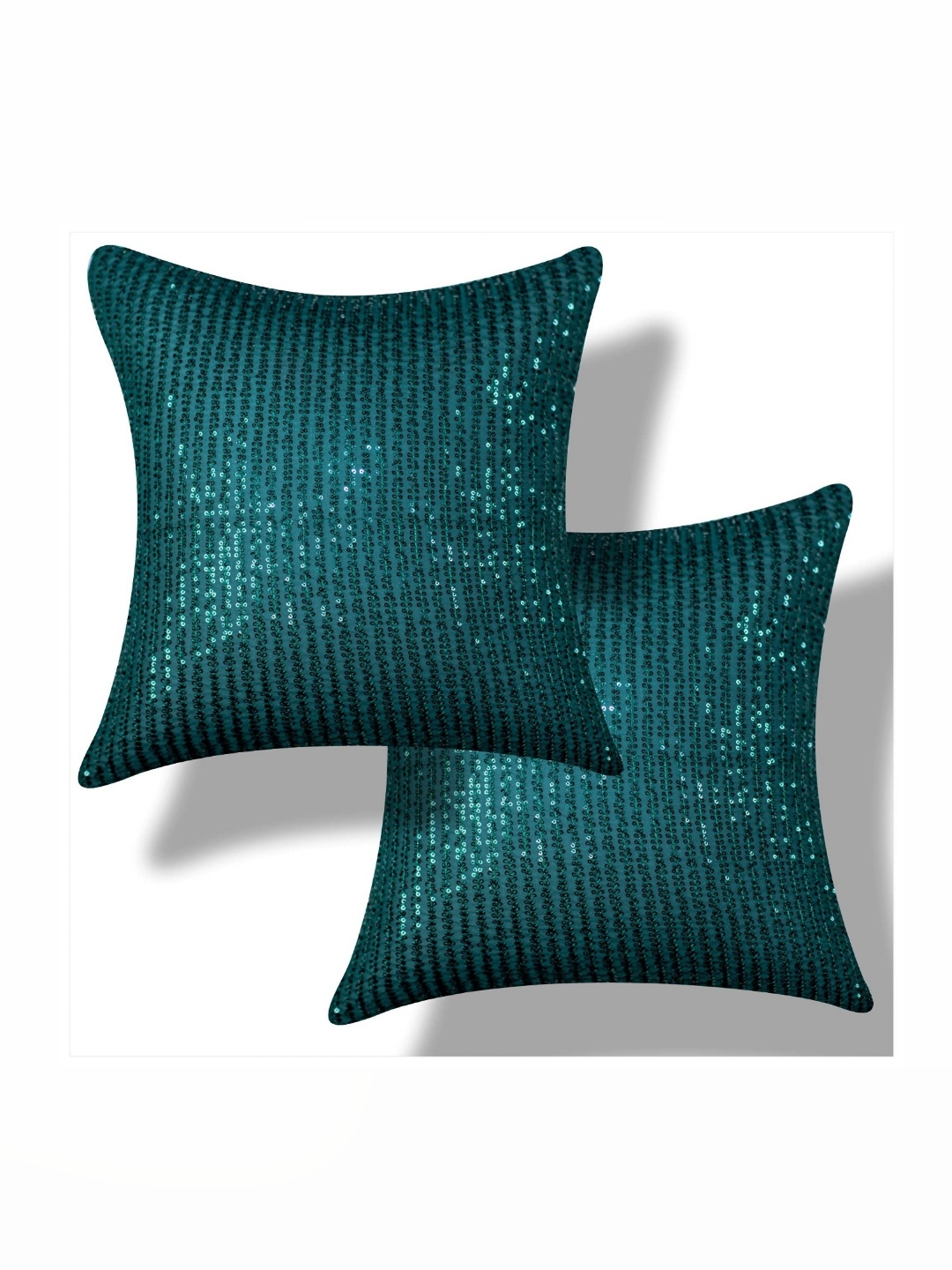 

Vendola Green 2 Pieces Striped Embellished Square Cushion Covers