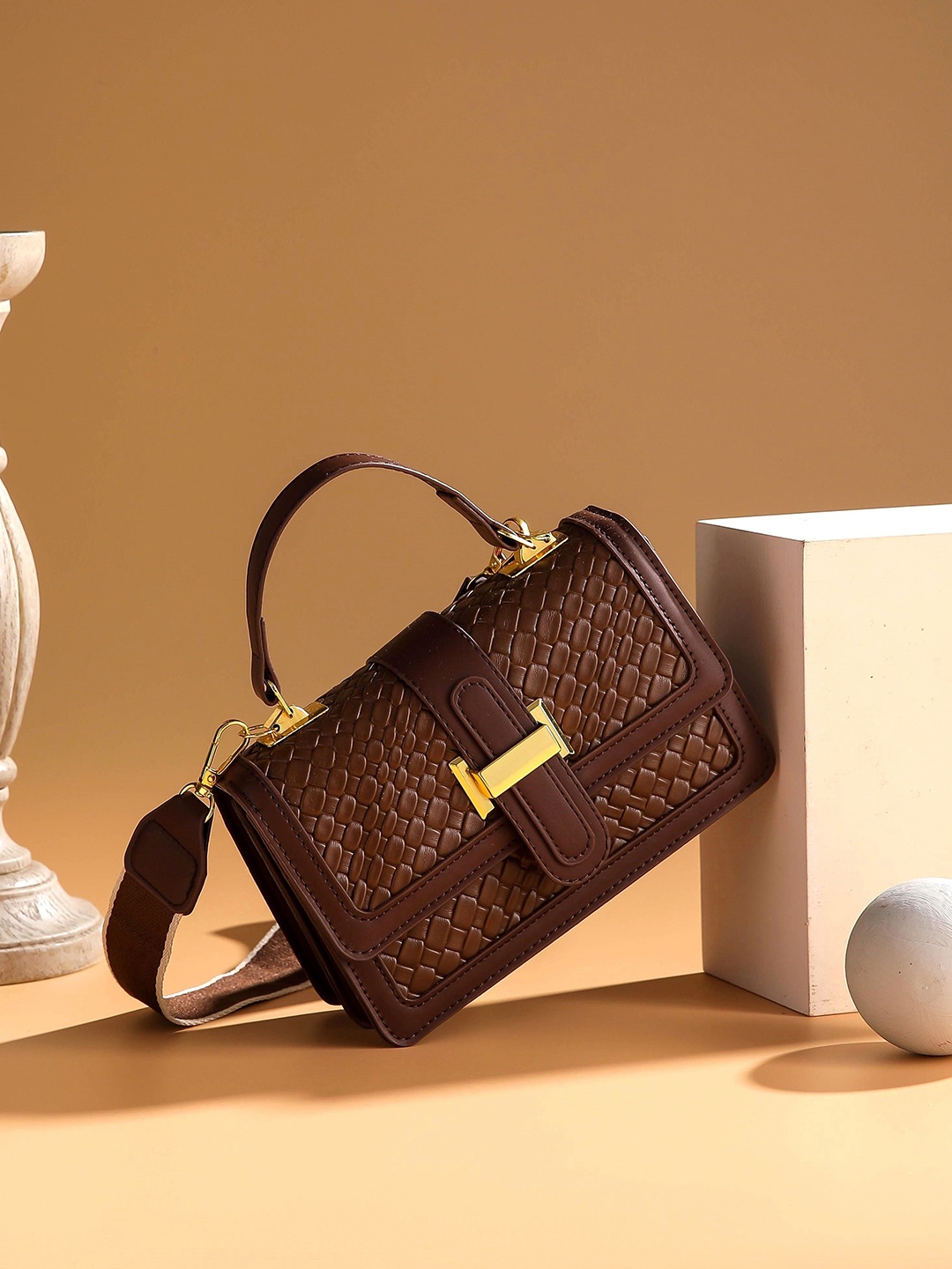 

Diva Dale PU Structured Sling Bag with Bow Detail, Brown