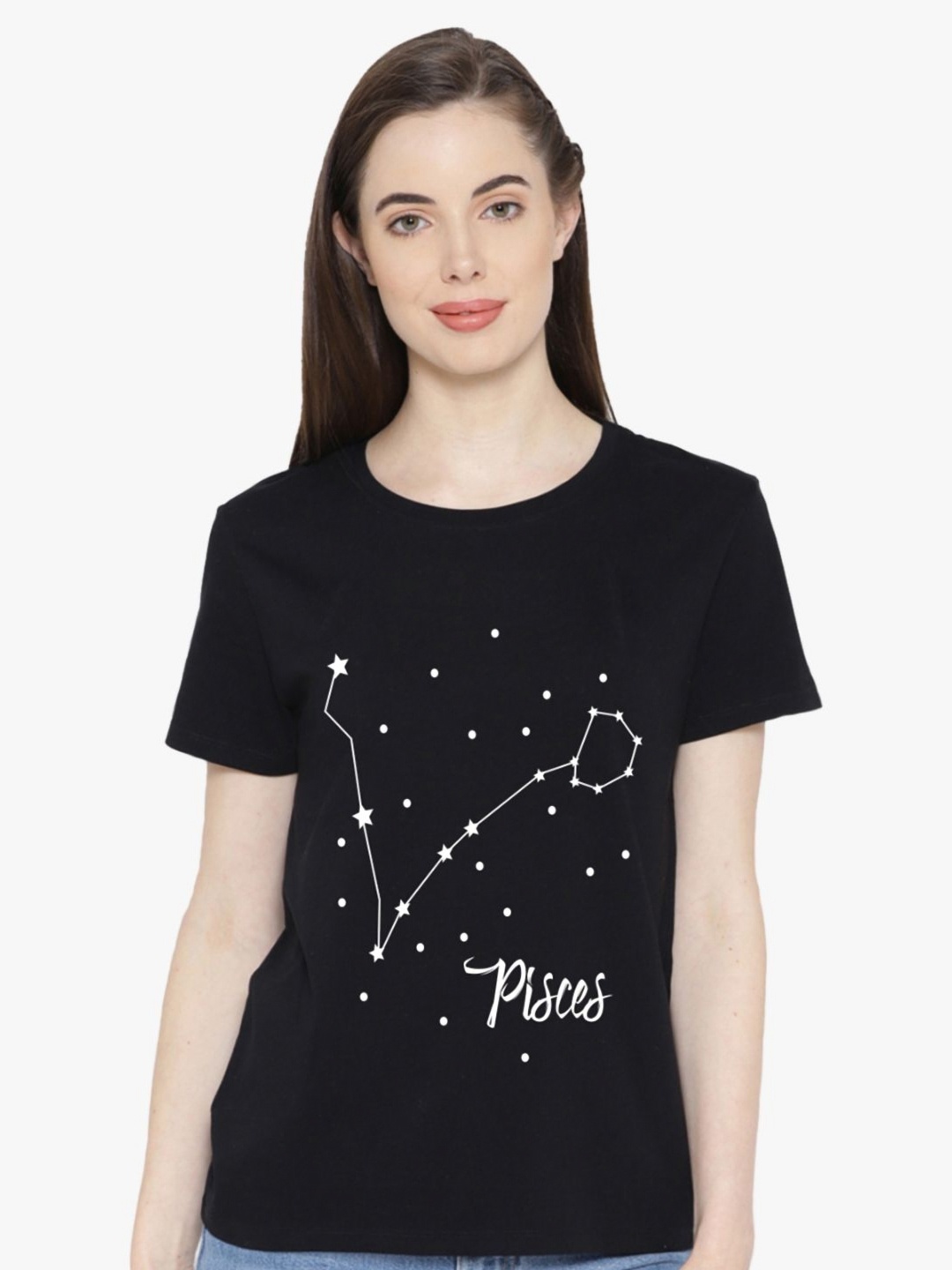 

First Row Women Graphic Printed Round Neck Cotton T-shirt, Black