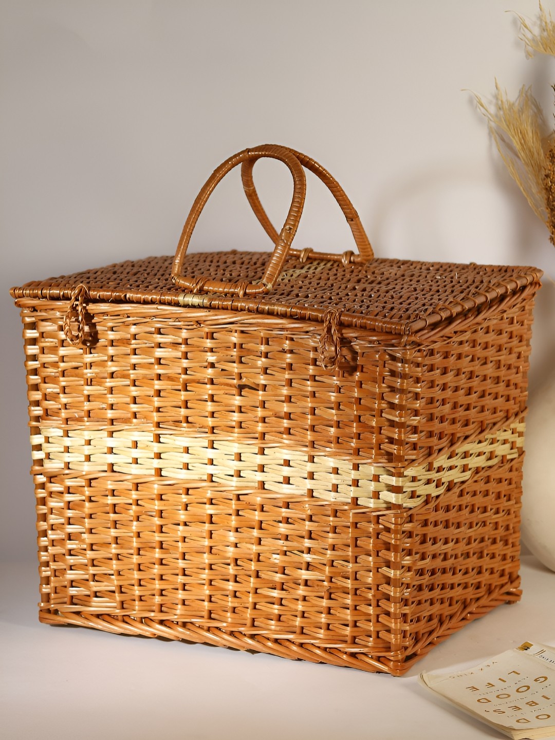 

HABERE INDIA Brown Self Design Reusable Bamboo Multi-Utility Basket with Handles