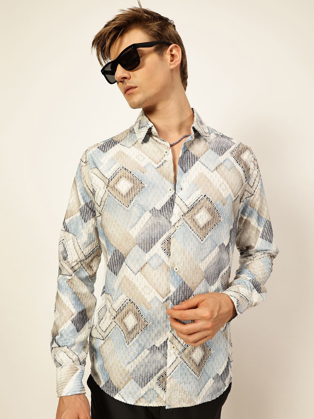 

Thomas Scott Men Premium Slim Fit Opaque Printed Casual Shirt, Blue