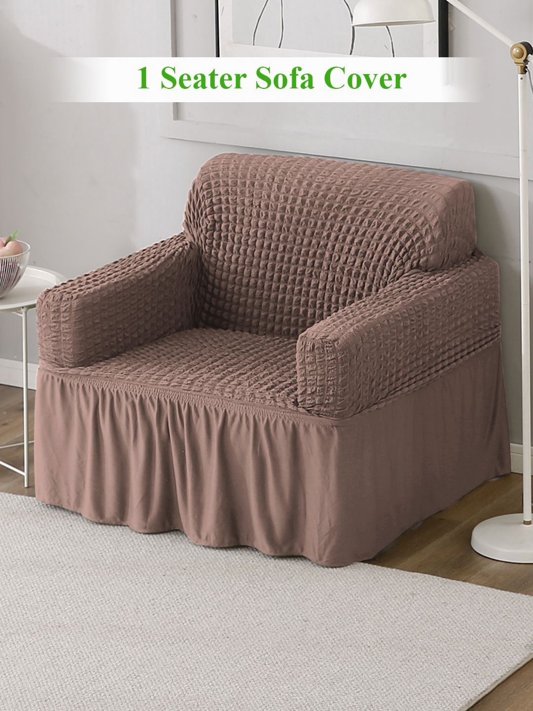 

HOKIPO Brown Self Design Stretchable Sofa Cover With Arms