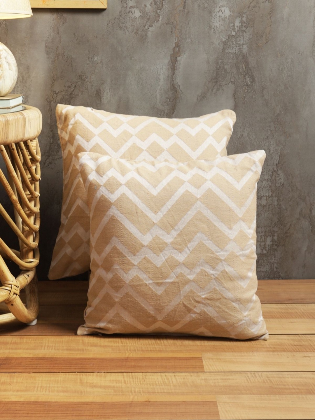 

Myntra Elegant Homes Beige & White 2 Pieces Geometric Square Cushion Covers