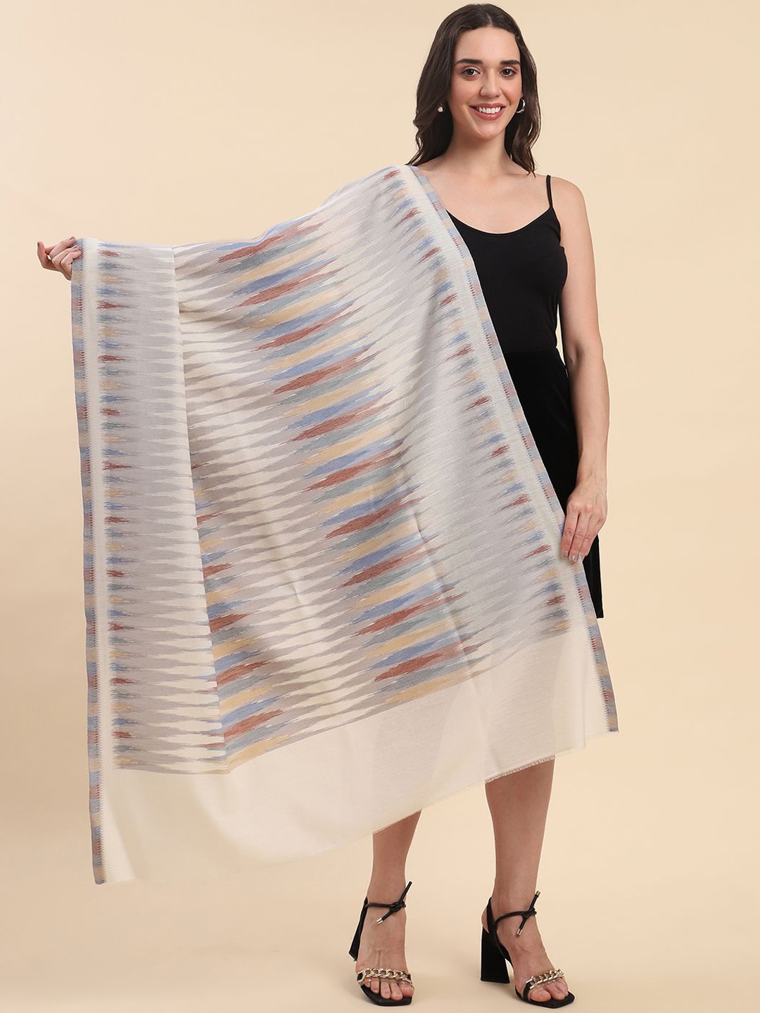 

La Vastraa Women Woven Design Shawl, White