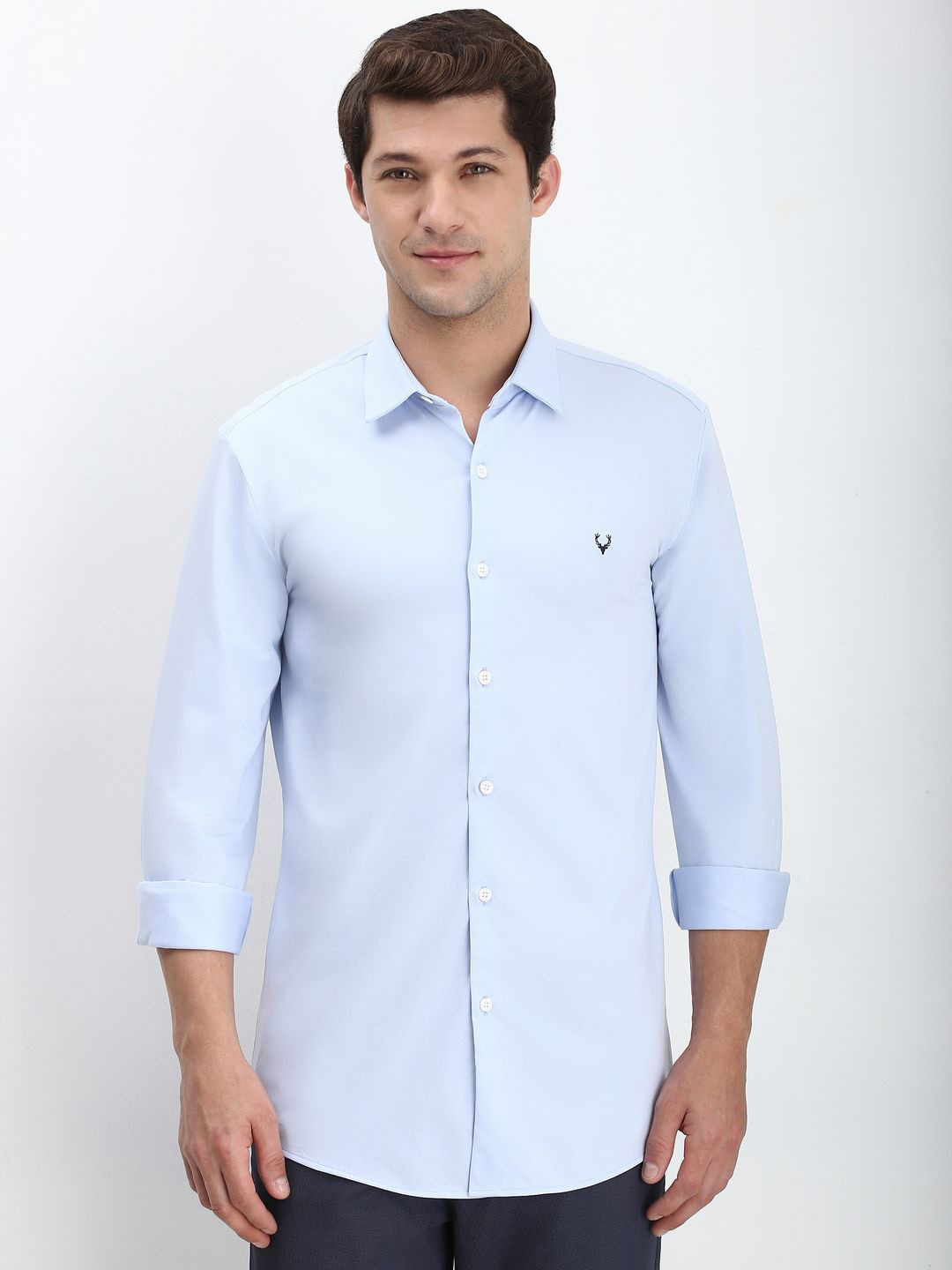 

Allen Solly Men Spread Collar Solid Cotton Slim Fit Casual Shirt, Blue