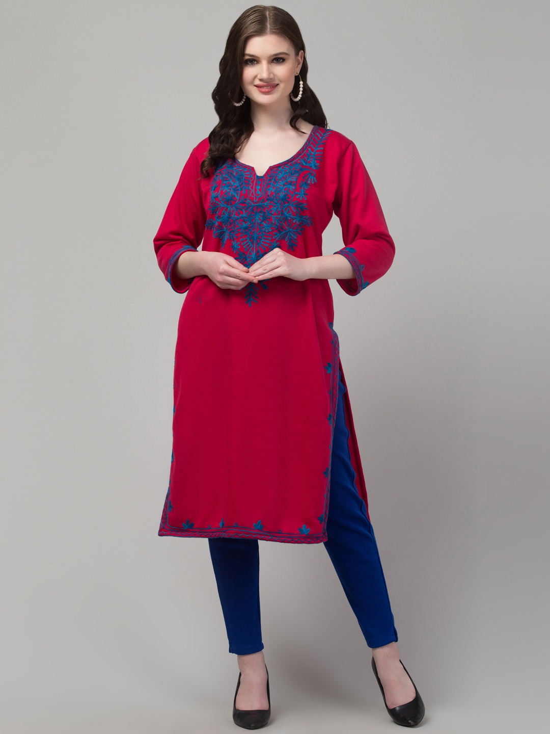 

Trend Level Women Embroidered Woollen Kurta, Magenta