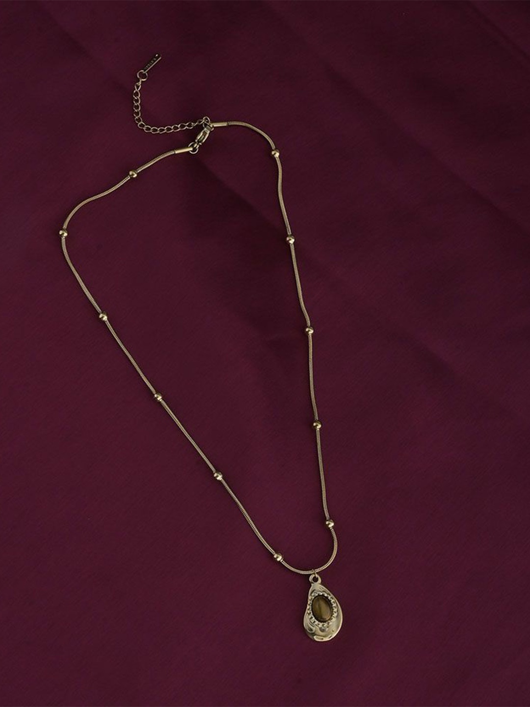 

PALMONAS Stainless Steel Gold-Plated Cubic Zirconia Necklace