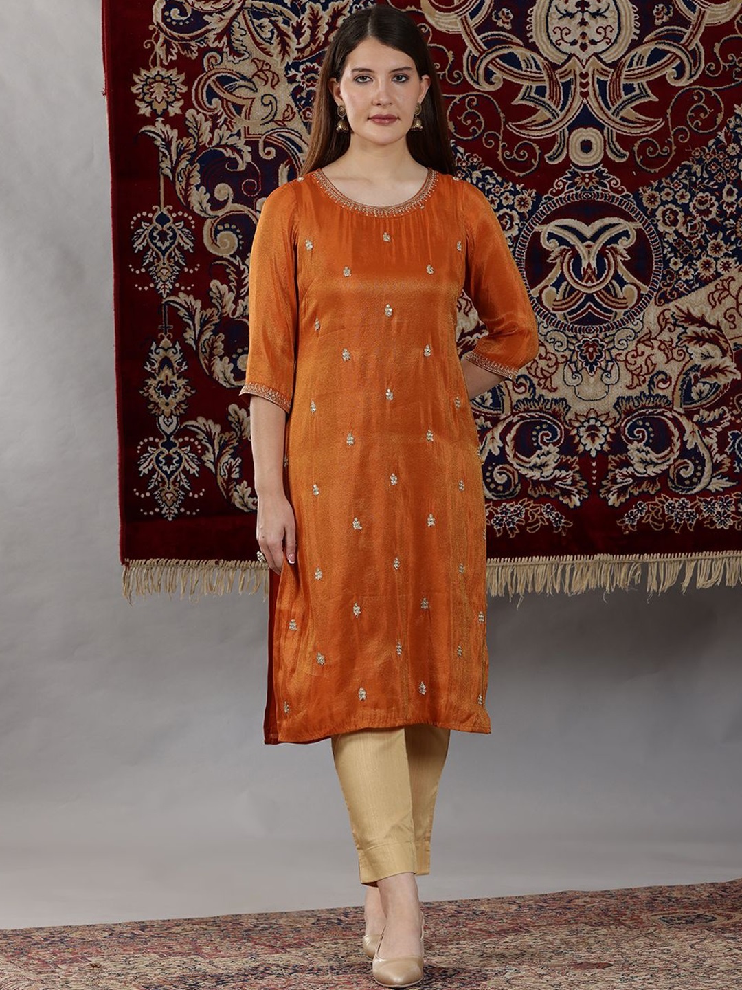 

AURELIA Women Sequinned Kurta, Orange