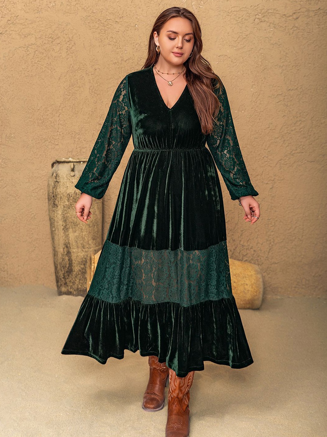 

JC Mode Self Design Maxi Dress, Green