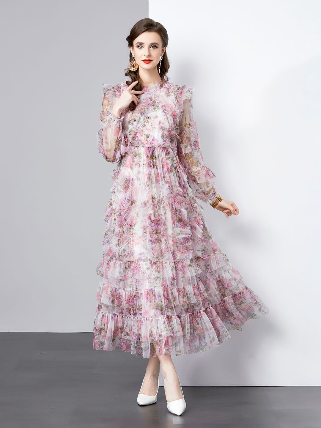 

JC Collection Women Floral Print Bell Sleeve Maxi Dress, White
