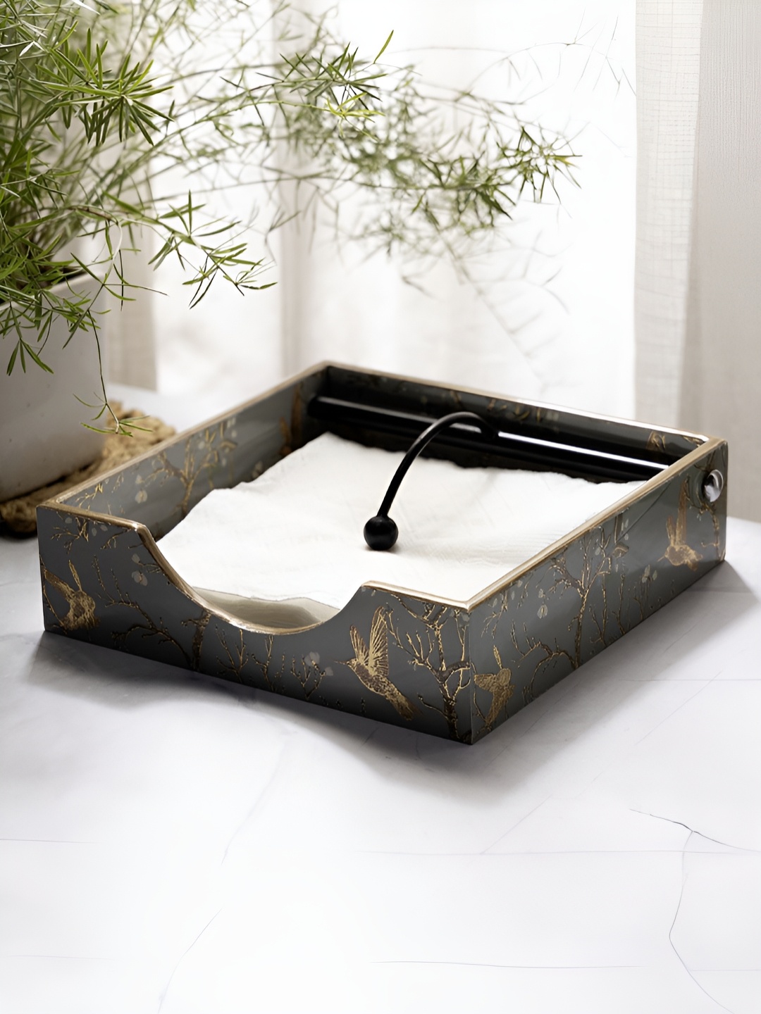 

DULI Gold Toned & Grey Birds Printed Wooden Tissue Holders